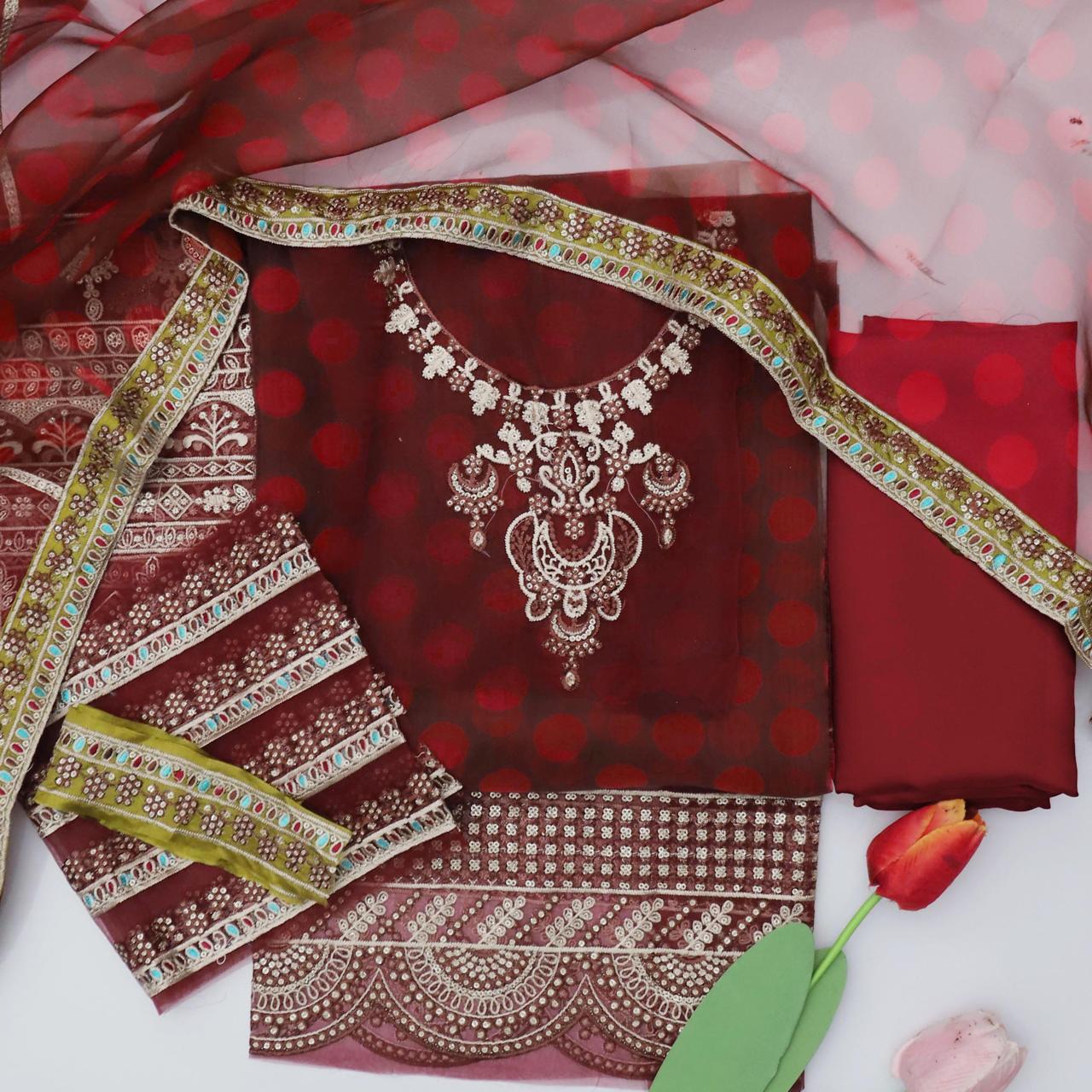 Maria b UNSTITCHED 3 PIECE Digital and Embroidered Sequins Organza